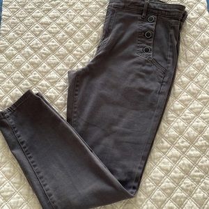 Loft charcoal 10/30” pants that are butter soft w detailed button front